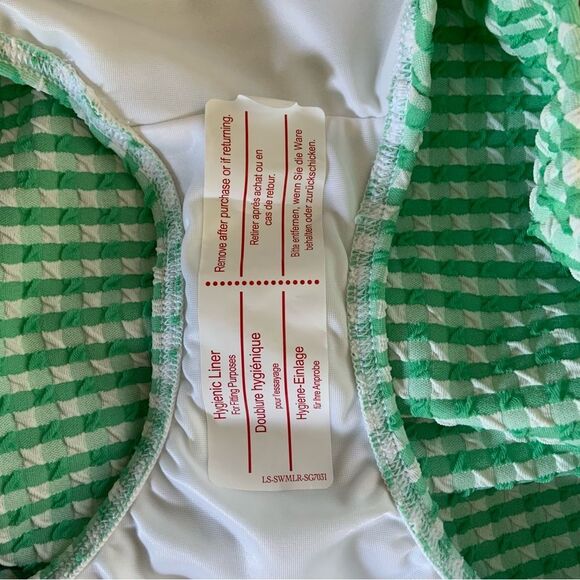 LANDS’ END Tummy Control Gingham High Waisted Bikini Swim Bottom Green 1X - Picture 7 of 9